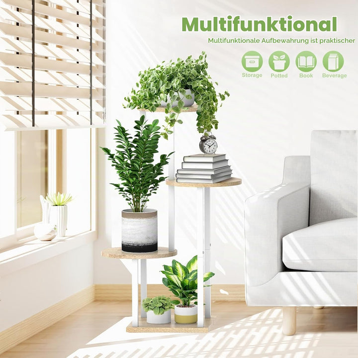 YOCOMEY 4 Tier Hölzern Blumenregal Metall Pflanzenregal, Mehrstöckig Blumenständer Pflanzenständer B