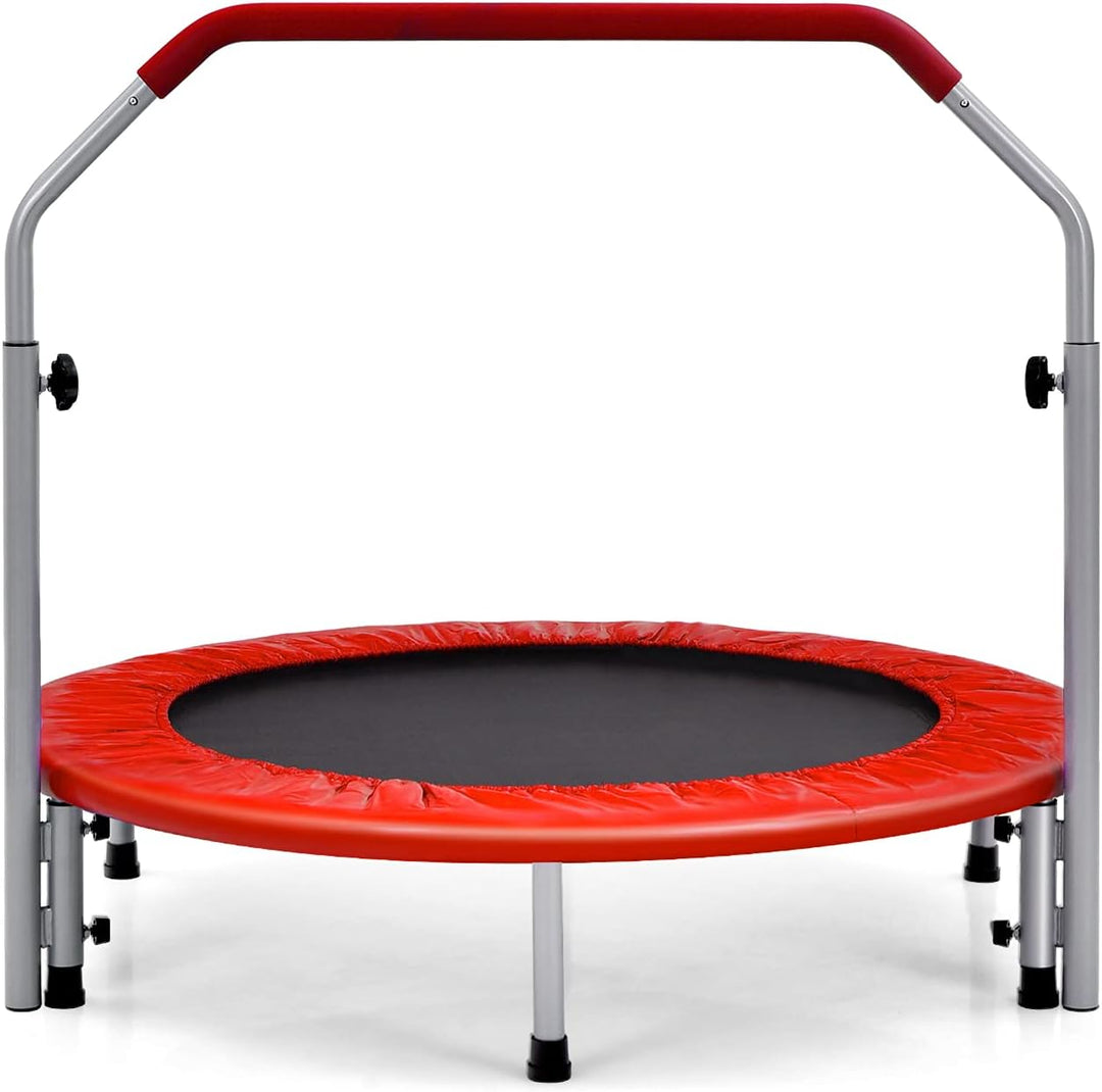 GOPLUS Fitnesstrampolin Indoor, φ101cm Mini Trampolin mit höhenverstellbarer Haltegriff, klappbares