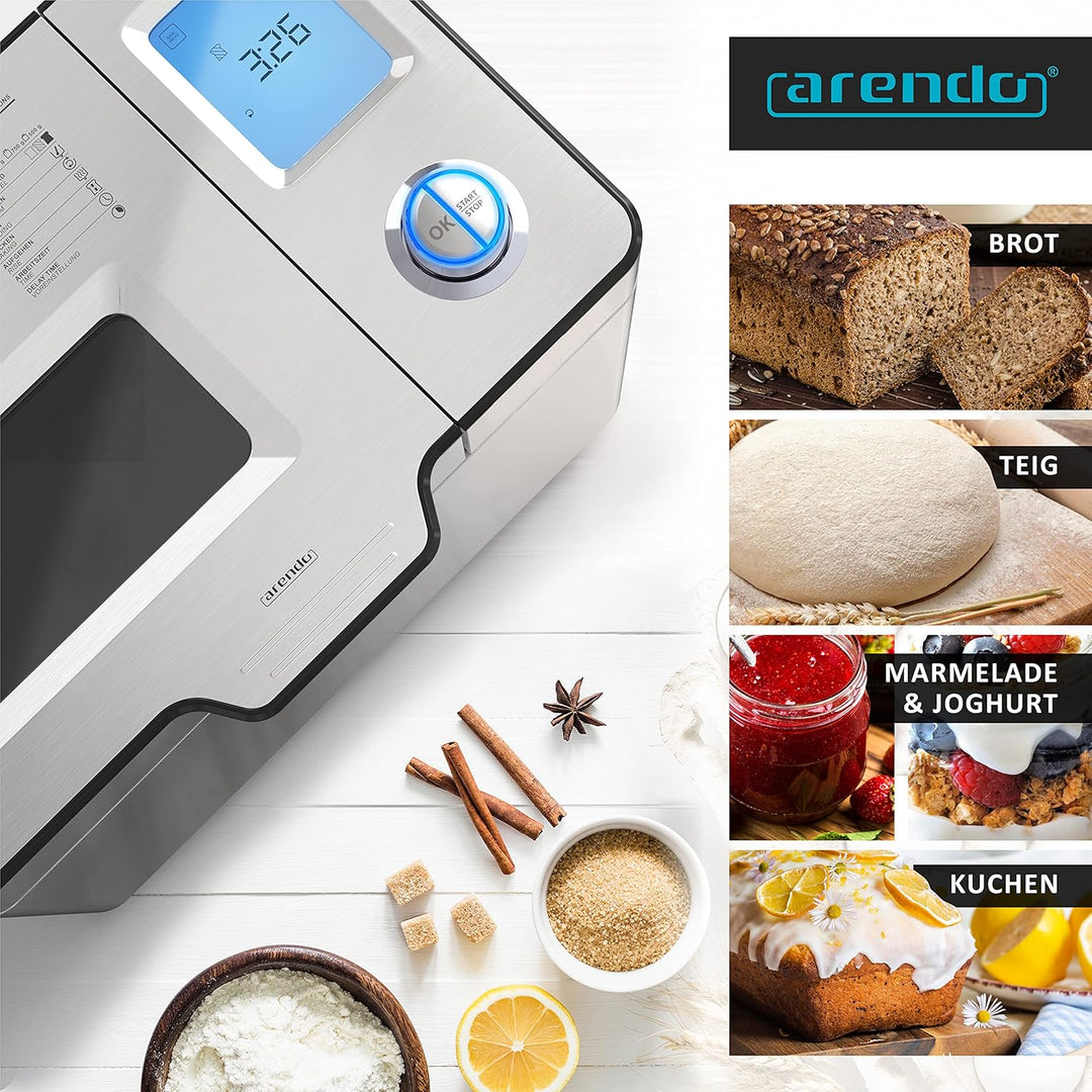 Arendo - Brotbackautomat inkl. automatisches Zutatenfach - Brotbackmaschine - 25 Programme - glutenf