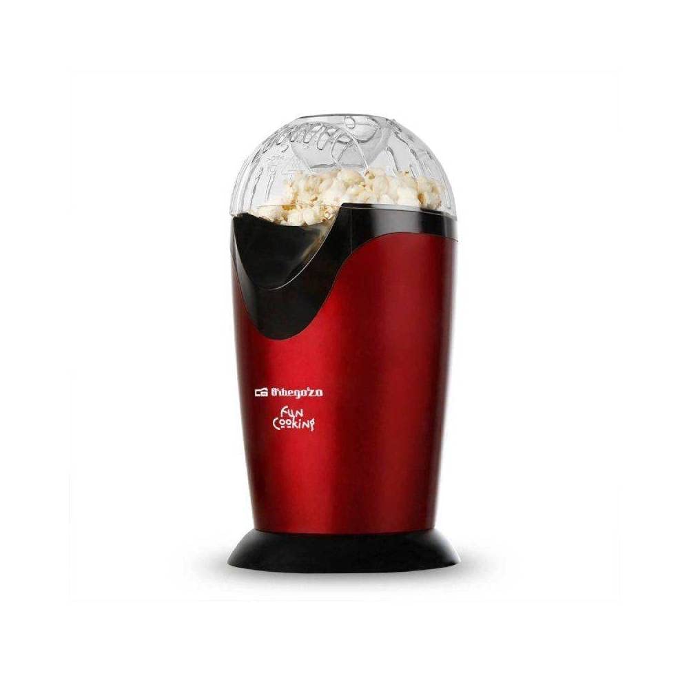Orbegozo PA 4300 Popcorn, tragbar, ölfrei, Schnellbetrieb, Messtopf, 1000 W, Metallic-Rot
