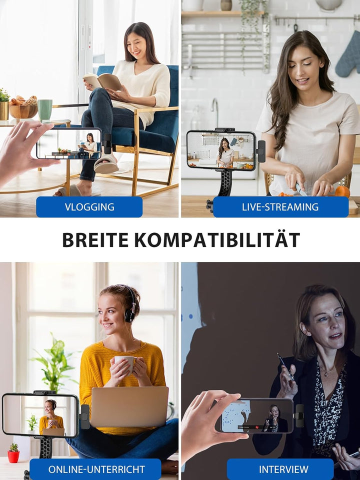 Kabellos Lavalier Mic,Gimpro MB1(A) 2.4GHz【Lightning】 Plug&Play Ansteckmikrofon mit 1 Druck Stummsch