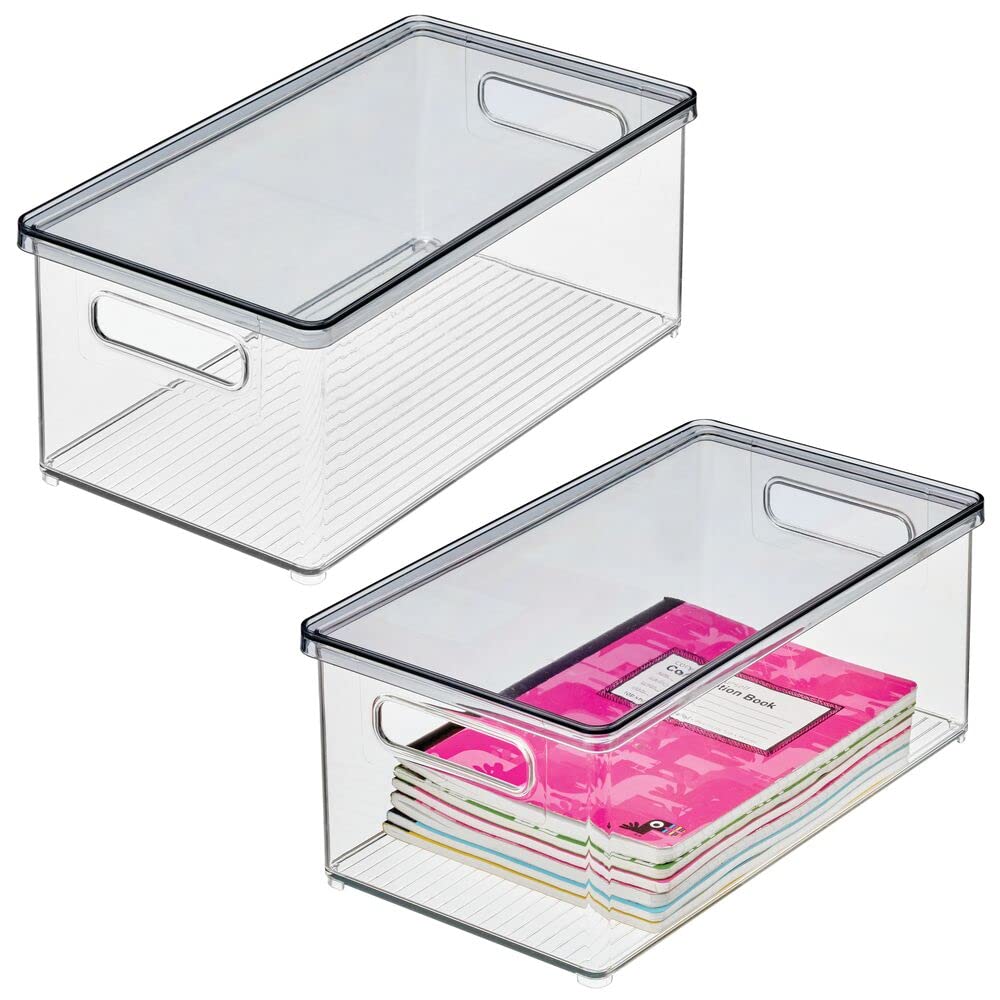 mDesign 2er-Set Schreibtischablage – Aufbewahrungsbox mit Deckel aus robustem Kunststoff – rechtecki