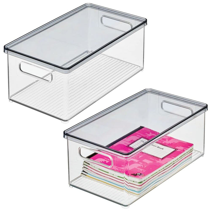 mDesign 2er-Set Schreibtischablage – Aufbewahrungsbox mit Deckel aus robustem Kunststoff – rechtecki