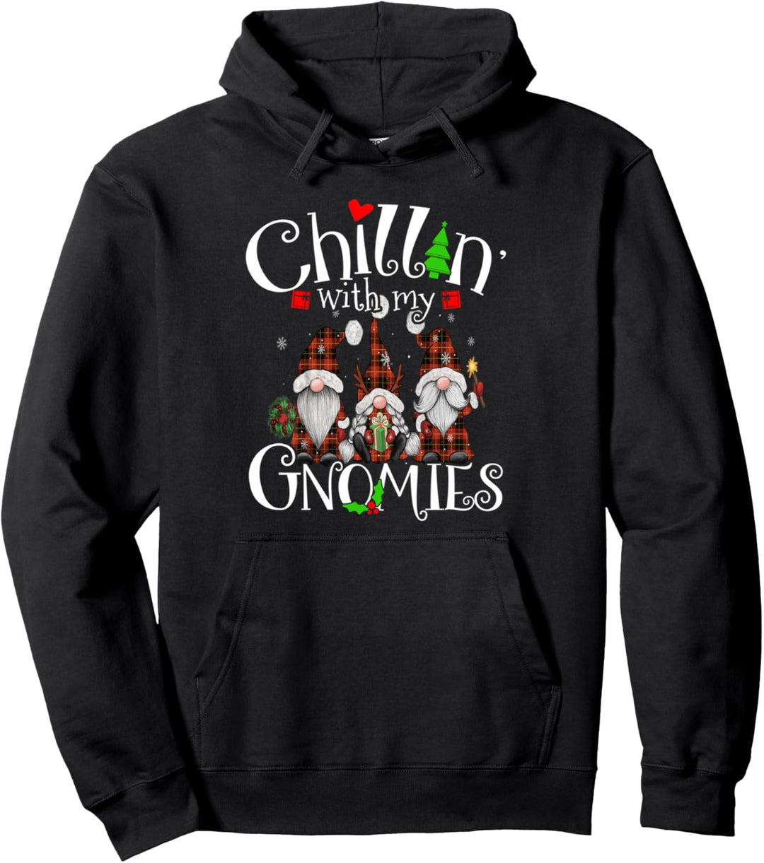 Chillin With My Gnomies, Weihnachtswichtel, kariert, Büffelmuster Pullover Hoodie