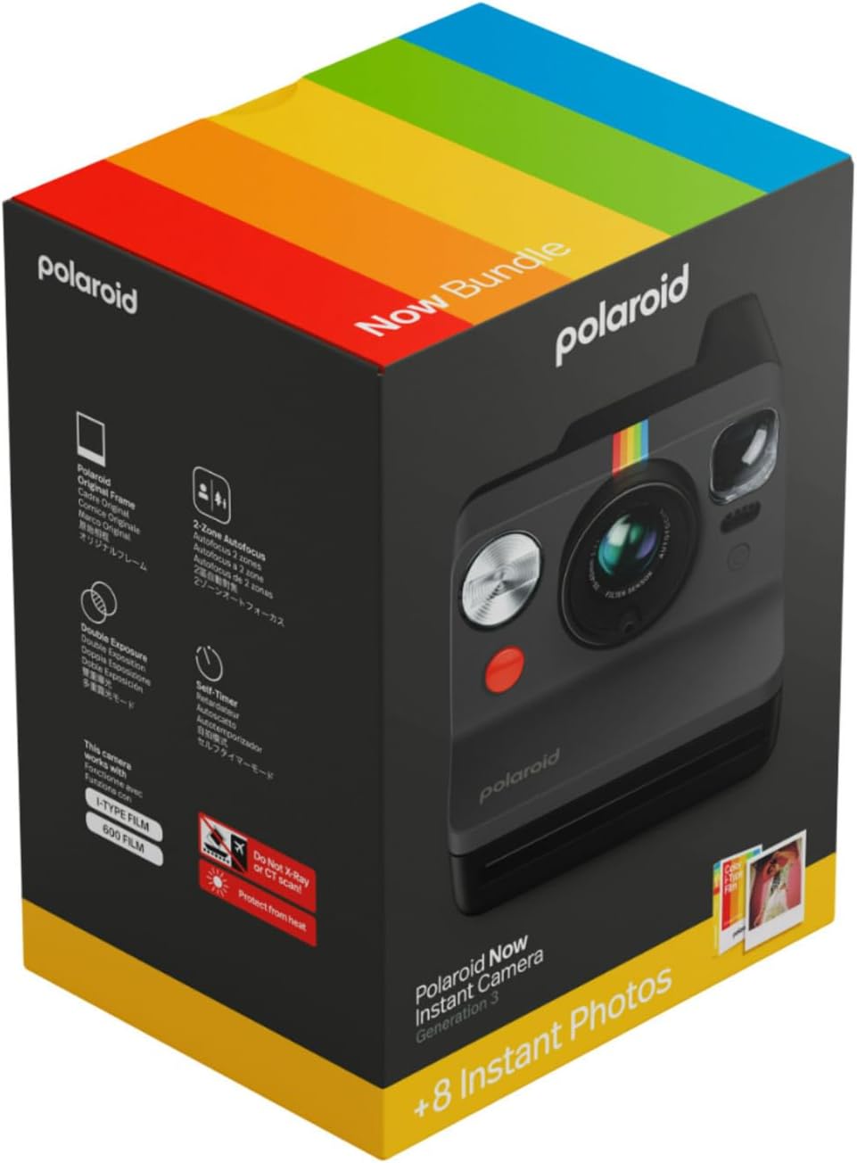 Polaroid Now Gen 3 Sofortbildkamera schwarz + Color Film Pack (8 Photos)