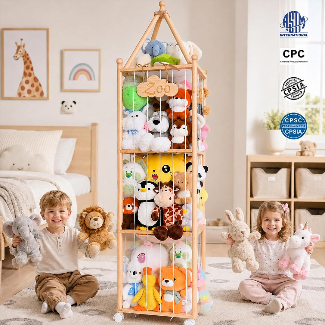 Kuscheltier Aufbewahrung Kinderzimmer 146x42x32cm, 360° Drehbar Kinder Spielzeug Organizer Regal, Gr