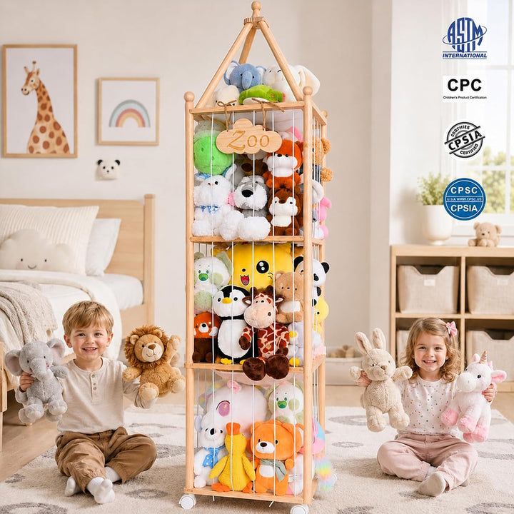 Kuscheltier Aufbewahrung Kinderzimmer 146x42x32cm, 360° Drehbar Kinder Spielzeug Organizer Regal, Gr