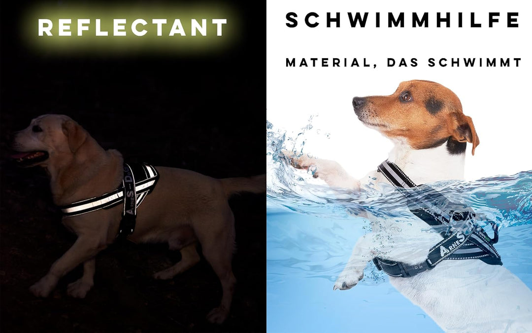 Hundegeschirr mit 3 Metallringankern zur Befestigung an Brust oder Brustkorb des Hundes, ohne den Ha