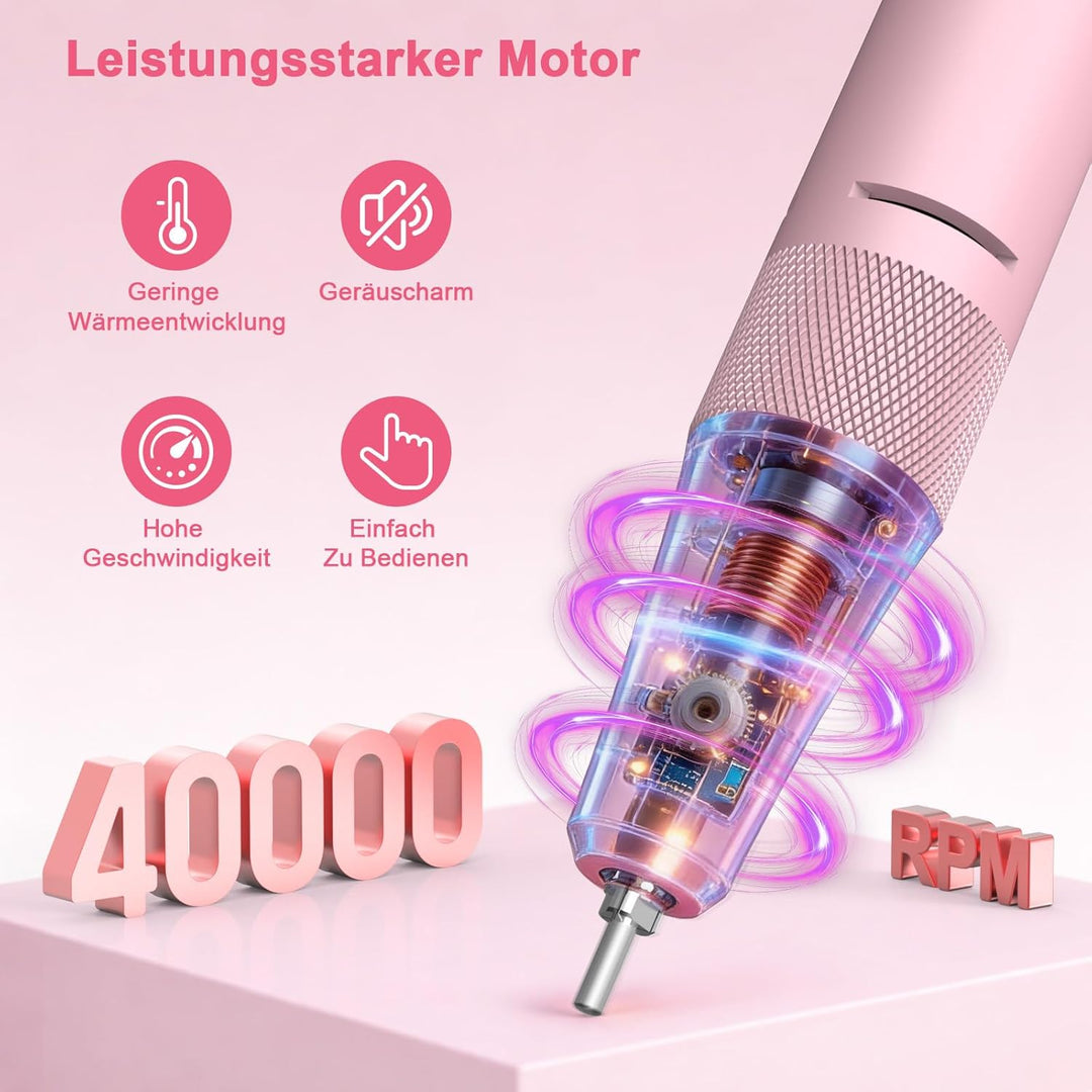 SURFOU Nagelfräser 40000 U/min, Elektrische Nagelfeile Kabellos Wiederaufladbar mit 4000mAh Akku, LC
