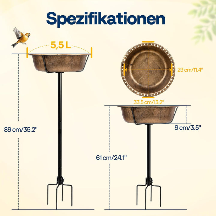 VIVOHOME Vogeltränke 71cm hoch Polyresin leicht antike Optik, Kupfer | Edles Design mit metallischer