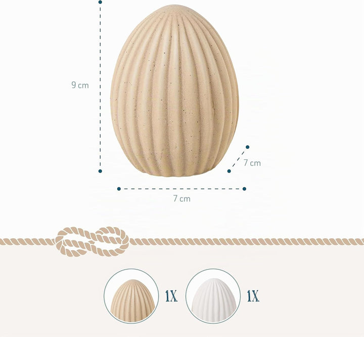 Logbuch-Verlag 2 Osterei Figuren beige weiss sandgestrahlt Keramik Osterschmuck Scandi Hygge Moderne