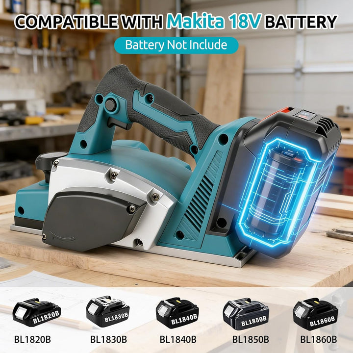 Kabelloser Bürstenloser Handhobel für Makita 18V Akku, 82mm Hobelbreite, 0–2mm Einstellbare Hobeltie