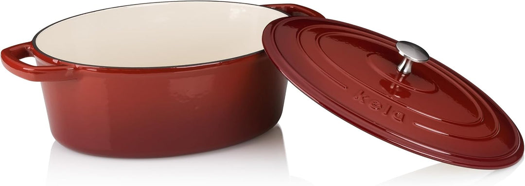 kela Bräter Gusseisen oval 4 Liter, Dutch Oven CALIDO, Induktion Gussbräter mit Deckel, Gusseisen To