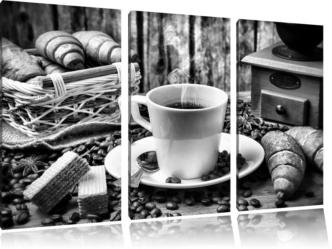 Pixxprint Monocrome, heisser aufgebrühter Kaffee 3-Teiler Leinwandbild 120x80 Bild auf Leinwand