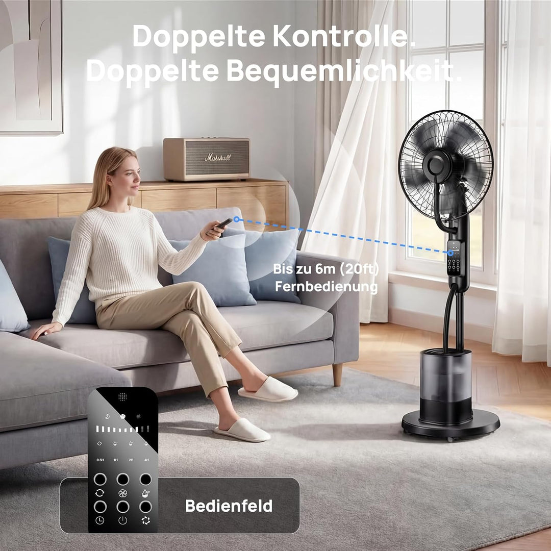 NebulaFlow Standventilator mit Wasserkühlung, 2026 Upgrade 4L Wassertank Sprühnebel Ventilator, 7,5H