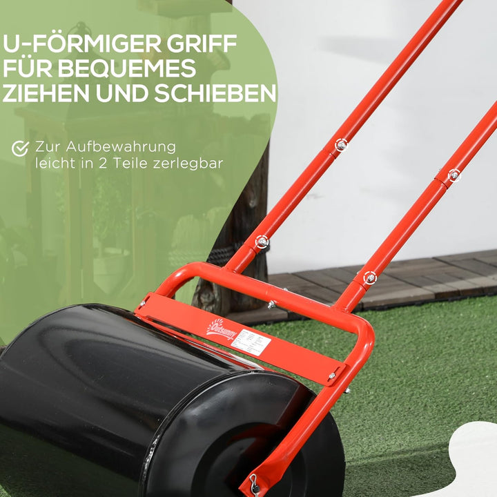 Outsunny Rasenwalze Gartenwalze befüllbar mit Wasser oder Sand, 50cm Breite Handwalze mit U-Griff, 3