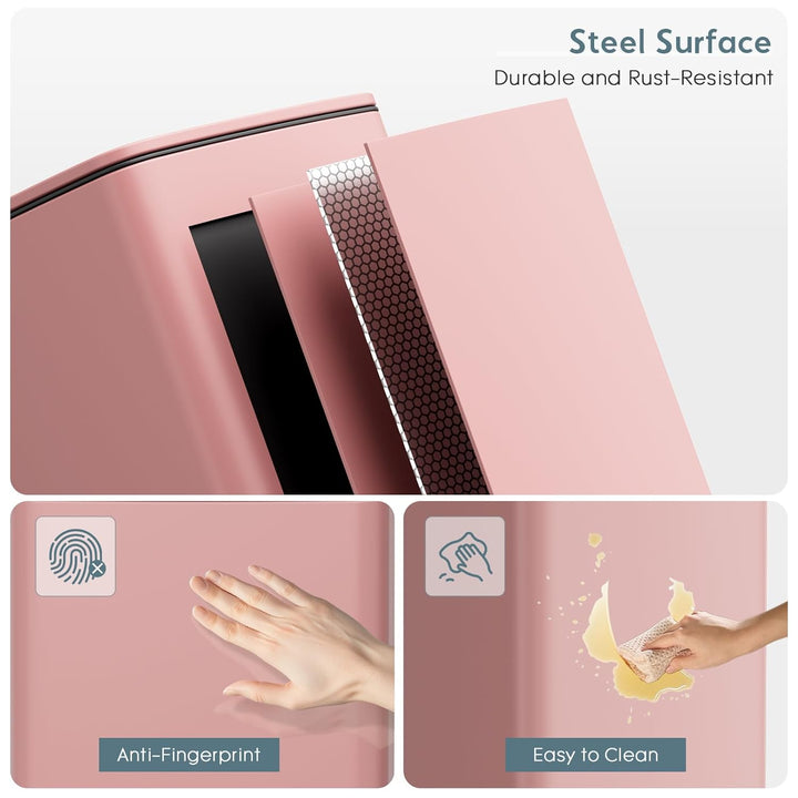 LIFERUN Mülleimer 30L aus Stahl, rechteckiger Abfalleimer mit Soft-Close-Deckel, Pedal und Inneneime