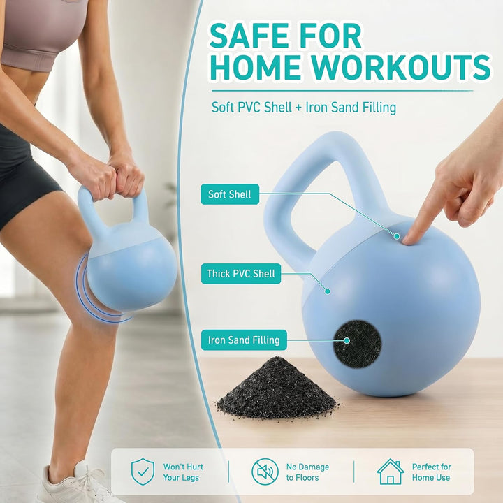 Soft Kettlebell 4-12kg - Bodenschonend und Leise, Eisensand-Kugelhantel mit ergonomischem Griff für