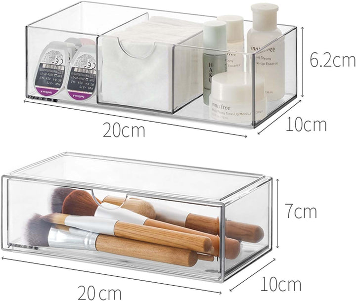 Kosmetik Organizer 2 Set, Make Up Schminkaufbewahrung mit Schubladen Transparent, für Eyeliners Lipp