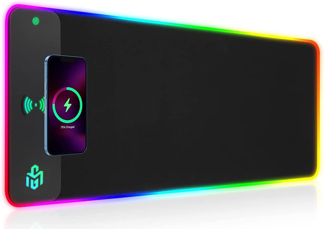 RGB Gaming Mauspad 15W Qi Mousepad LED, 10 Beleuchtungsmodi mit 15W Schnellladung Qi Kabelloses Lade
