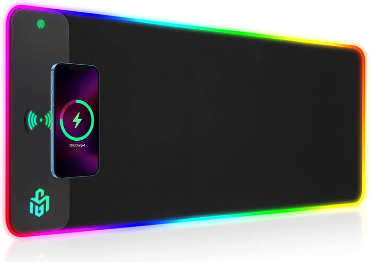 RGB Gaming Mauspad 15W Qi Mousepad LED, 10 Beleuchtungsmodi mit 15W Schnellladung Qi Kabelloses Lade