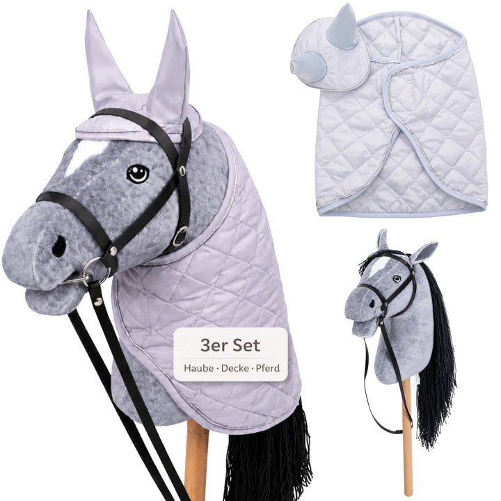 Hobby Horse Set – Grosses Steckenpferd für Kinder mit Decke & Fliegenhaube | Komplettes Hobby Horsin