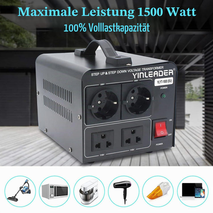 Yinleader 1500W 230V bis 110V USA Spannungswandler Ringkern-Transformator 1500 Watt - In: 110V oder