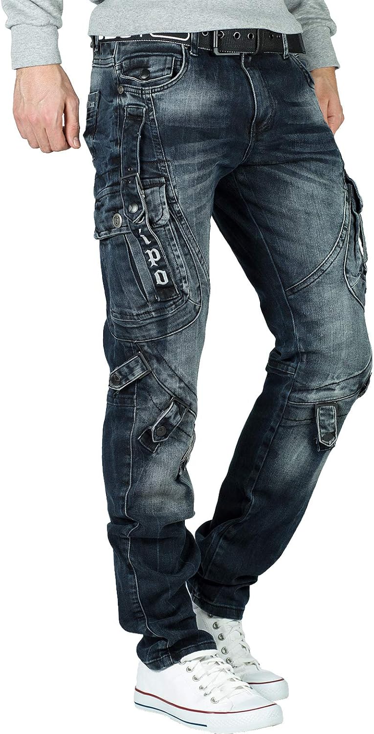 Cipo & Baxx Herren Jeans im Bikerstyle – Regular Fit oder Slim Fit | Stone Washed Denim mit Ziernäht