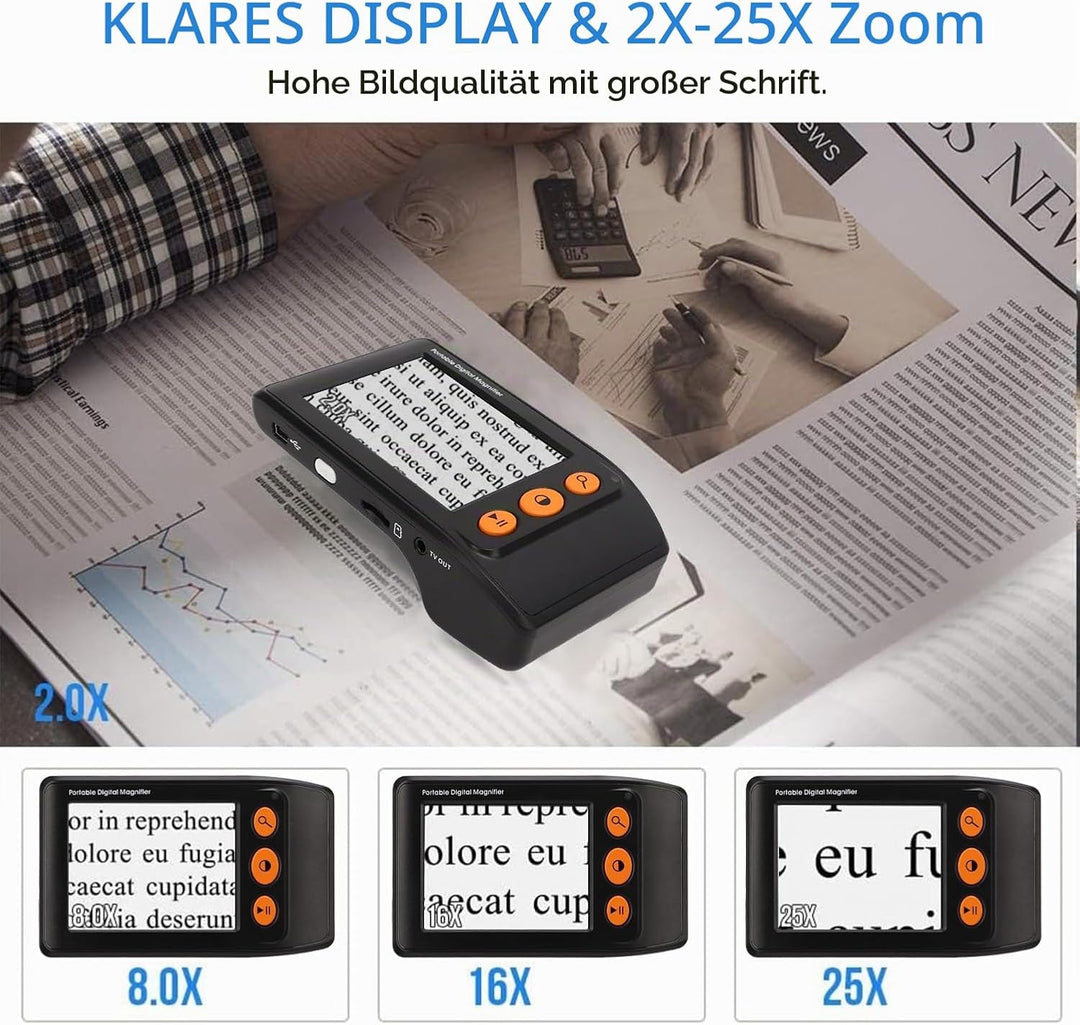 Digitale Videolupe, Hand-Digital-Videolupe Mit 3,5-Zoll-LCD, 2- Bis 25-fachem Zoom Für Verbesserte L