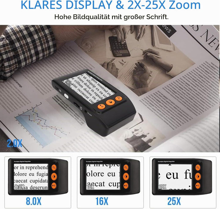 Digitale Videolupe, Hand-Digital-Videolupe Mit 3,5-Zoll-LCD, 2- Bis 25-fachem Zoom Für Verbesserte L