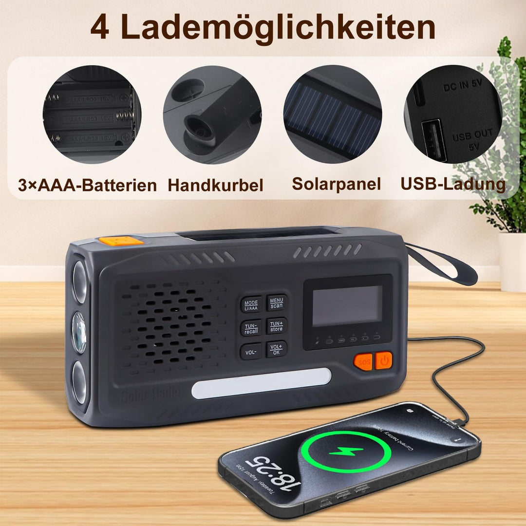 Notfallradio, Kurbelradio, FM/DAB+/DAB tragbares Solarradio mit 4000mAh Powerbank, Telefon-Ladegerät