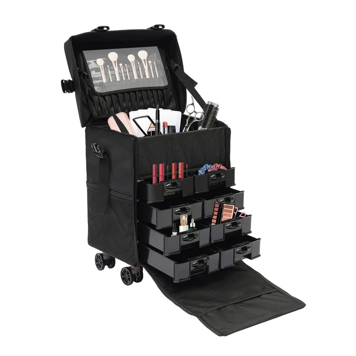2 in 1 Kosmetikkoffer Trolley, Make up Koffer mit Rädern, Professioneller Schminkkoffer Beauty Case