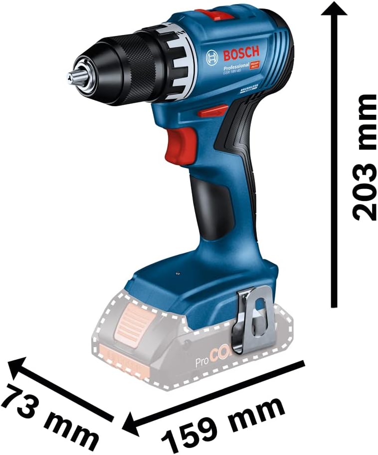 Bosch Professional 18V System Akku Bohrschrauber GSR 18V-45 (Drehzahl 1.900 min⁻¹, inkl. 2x 3.0Ah Ak