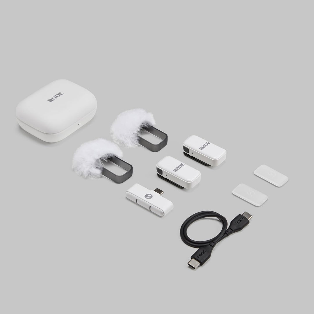 Rode Wireless Micro Drahtloses Mikrofon-System USB-C Weiss mit Interview Micro Handadapter Weiss und