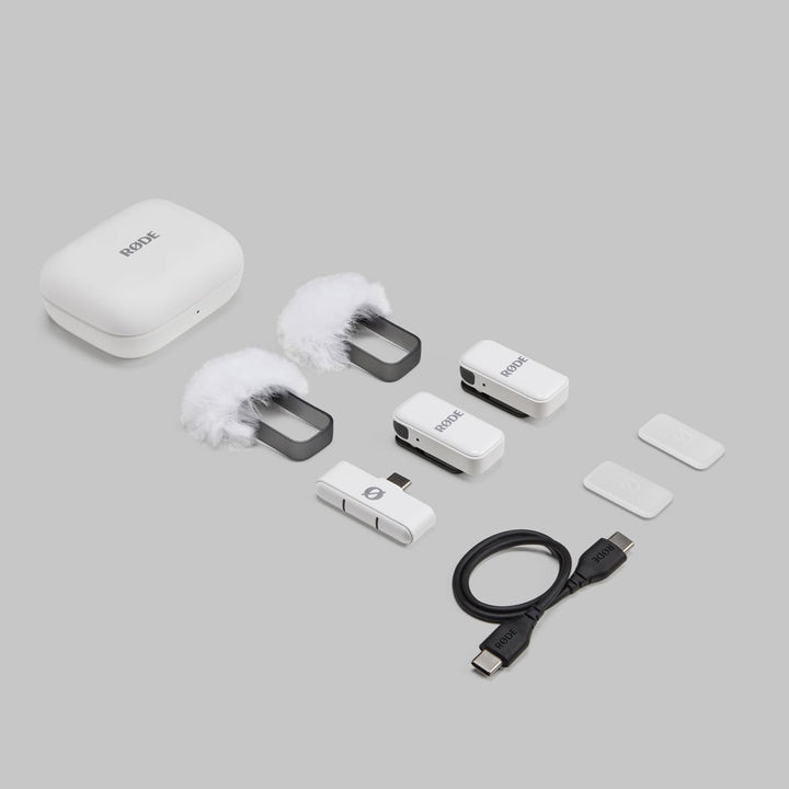 Rode Wireless Micro Drahtloses Mikrofon-System USB-C Weiss mit Interview Micro Handadapter Weiss und