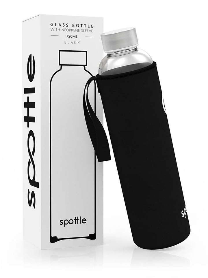 spottle Trinkflasche aus Glas 1l - Glasflasche 500ml - 750ml - 1 liter mit Neoprenhülle - Schutzhüll
