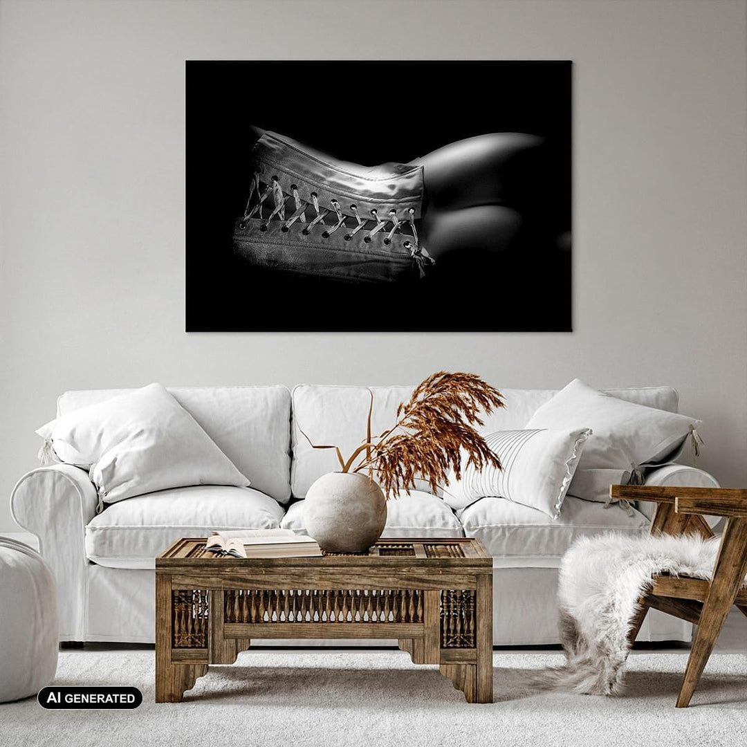 Bilder auf Leinwand Weiblicher Körper Leder Korsett Frau Leinwandbild 70x50cm Wandbilder Dekoration