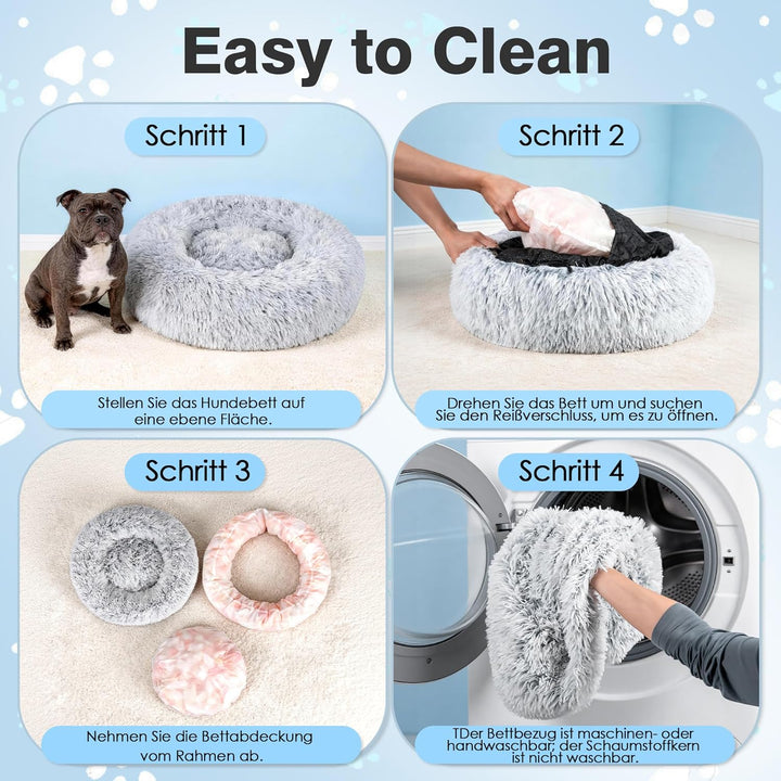 Donut-Hundebett, 80 cm Rundes Haustierbett, Waschbarem Bezug und Schaumstofffüllung für Hunde und Ka