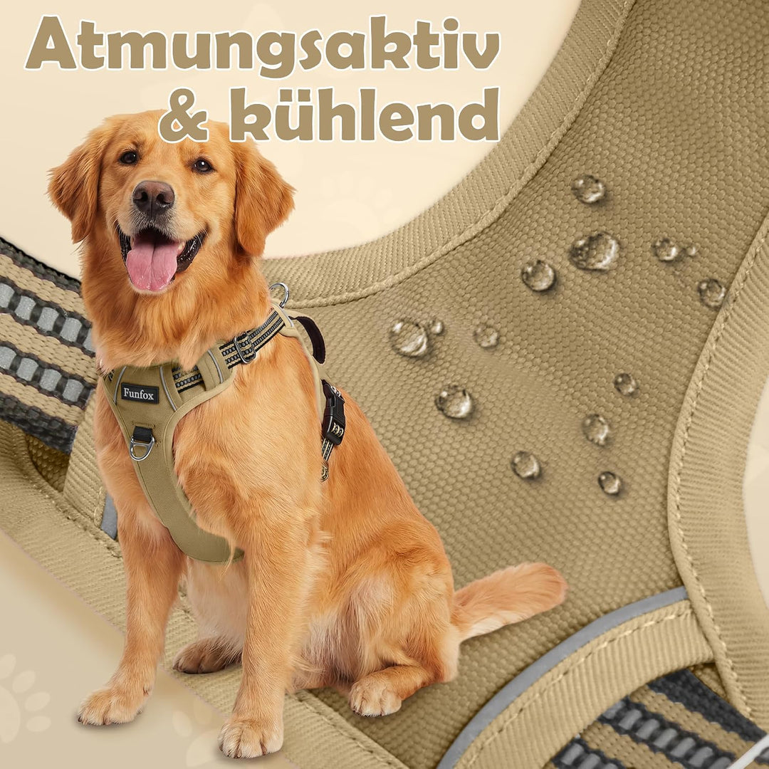 Funfox Hundegeschirr Grosse Hunde [XL] - Verstellbares Anti-Zug Brustgeschirr mit Griff &amp; Reflektors