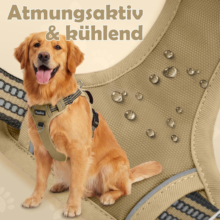 Funfox Hundegeschirr Grosse Hunde [XL] - Verstellbares Anti-Zug Brustgeschirr mit Griff &amp; Reflektors