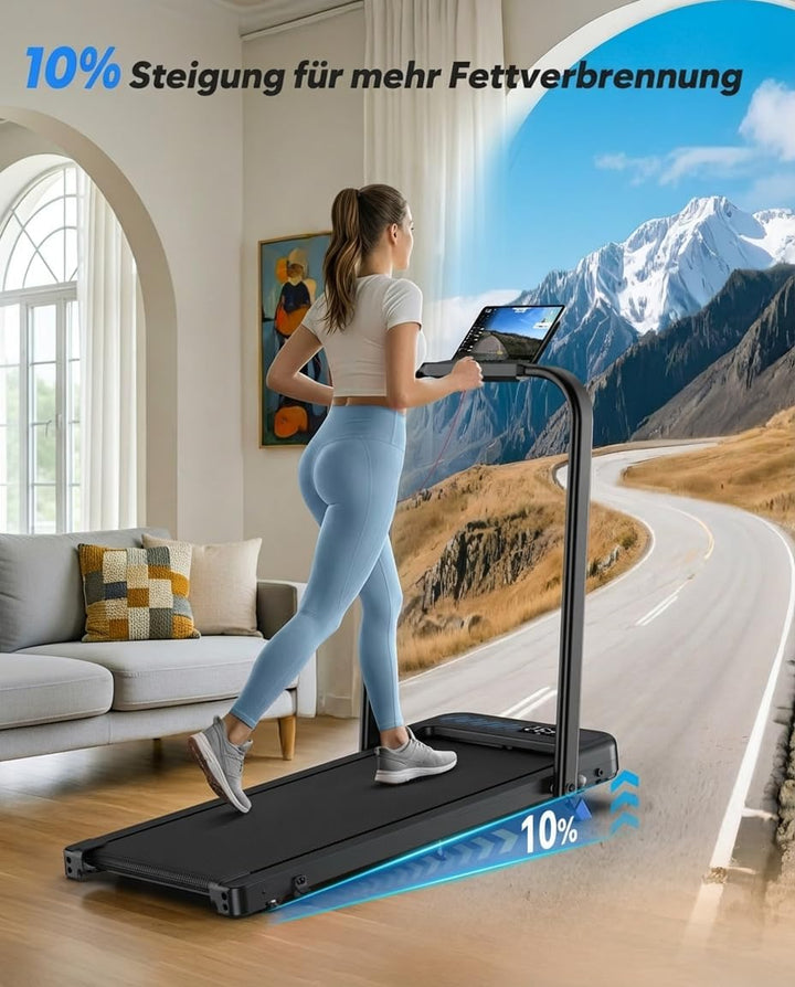 Walking Pad with 10% Incline, Folding Treadmills for Home Foldable with Handle Bar, 3.0HP Under Desk