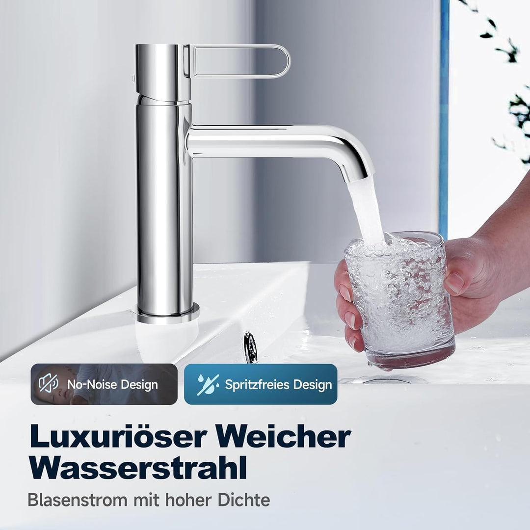 Bad Wasserhahn Waschtischarmatur Messinggehäuse Waschbecken mit Keramikkartusche Einhebelmischer Chr