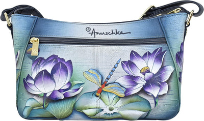 Anuschka Handbemalte Hobo Schultertasche aus Echtleder Tranquil Pond, Tranquil Pond