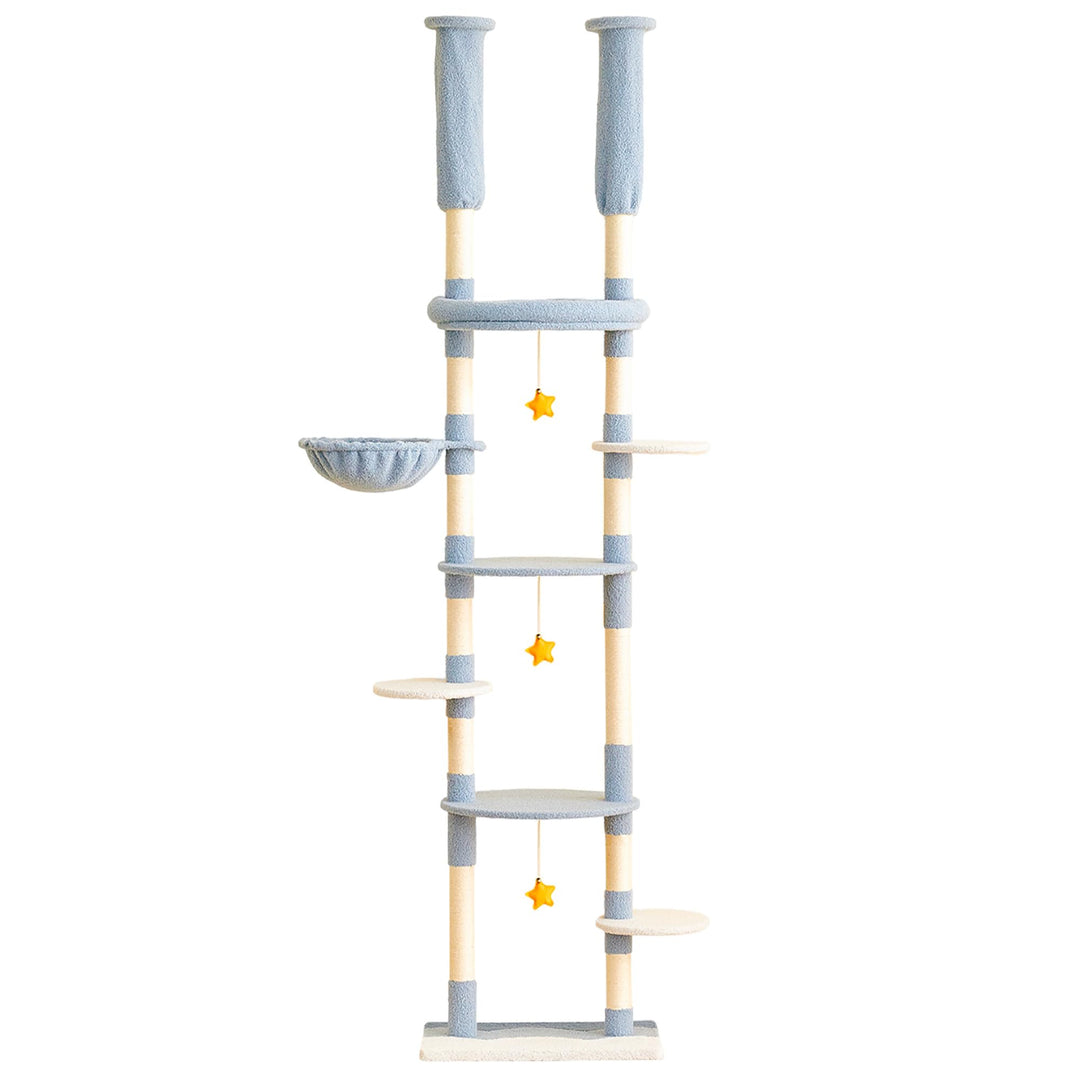Deckenhoher Katzenbaum 234-259 cm höhenverstellbar, 2-Säulen-Design mit 12 Sisal-Pfosten, mehrstöcki