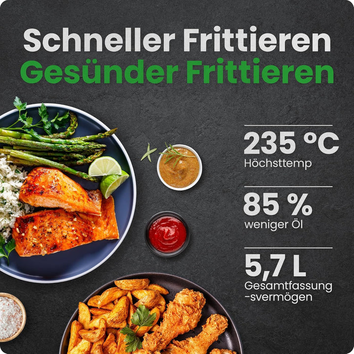Chefman 5,7L Heissluftfritteuse, schnell & einfach, kompakte Heissluftfritteuse mit Hi-Fry Technolog