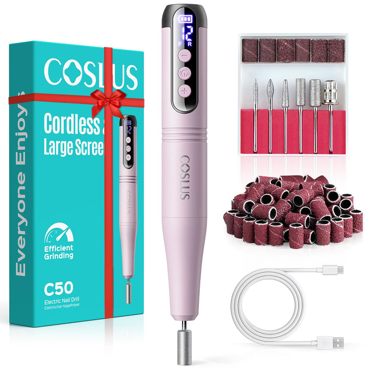 COSLUS C50 Nagelfräser Kabellose Elektrische Nagelfeile: 12-stufiger Nagelfräser mit LED-Display für