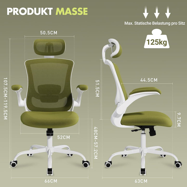 COLAMY Bürostuhl Mesh Computerstuhl, Bürostuhl Ergonomisch, Arbeitsstuhl mit Verstellbarer Kopfstütz