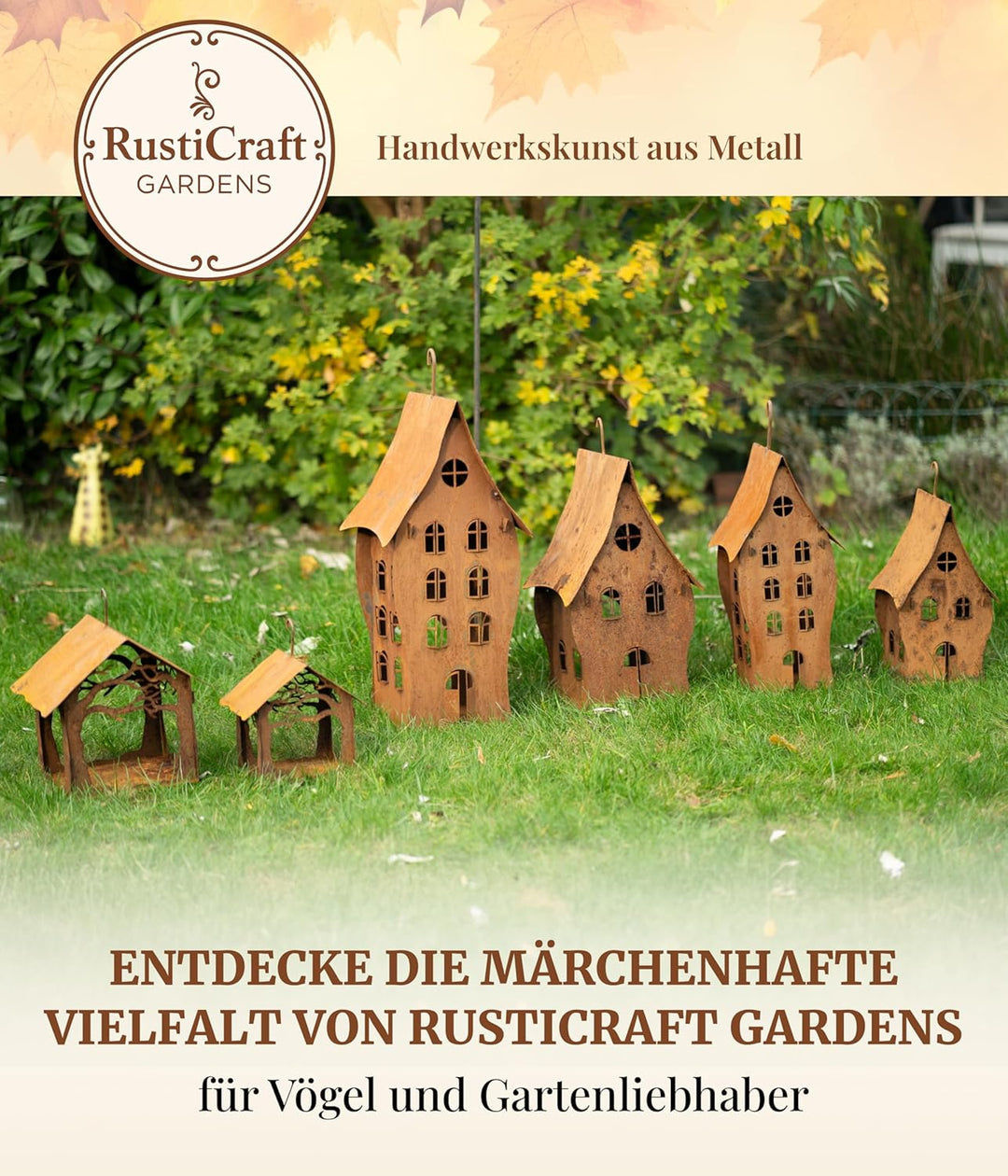 Hexenhaus mit 3 Etagen hängend (15x15x45cm) – wasserfest – Vogelhaus aus Metall im Rostdesign – mit