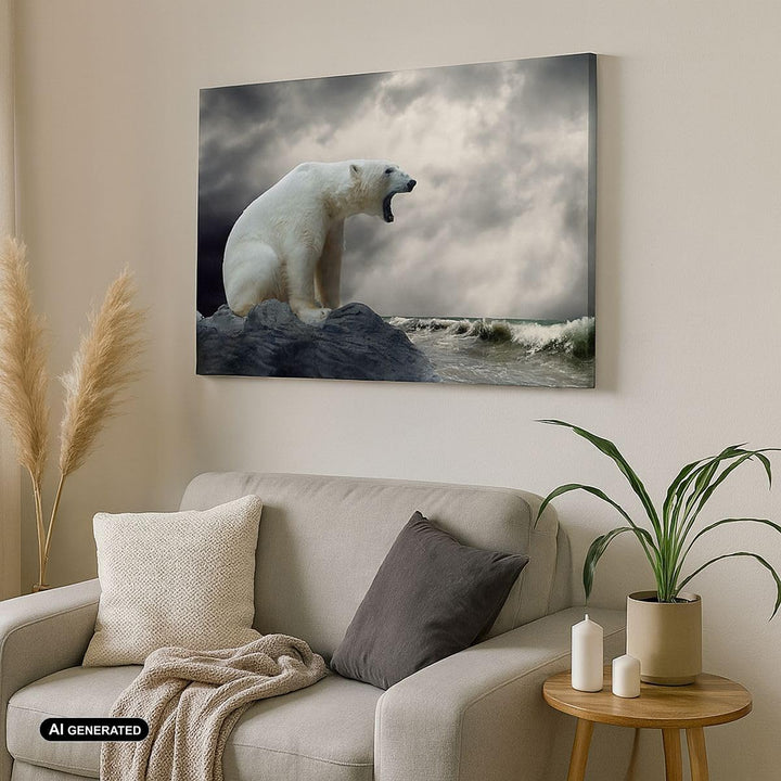Bilder auf Leinwand Bär Tiere Wasser Eis Leinwandbild mit Rahmen 70x50cm Wandbilder Dekoration Wohnz