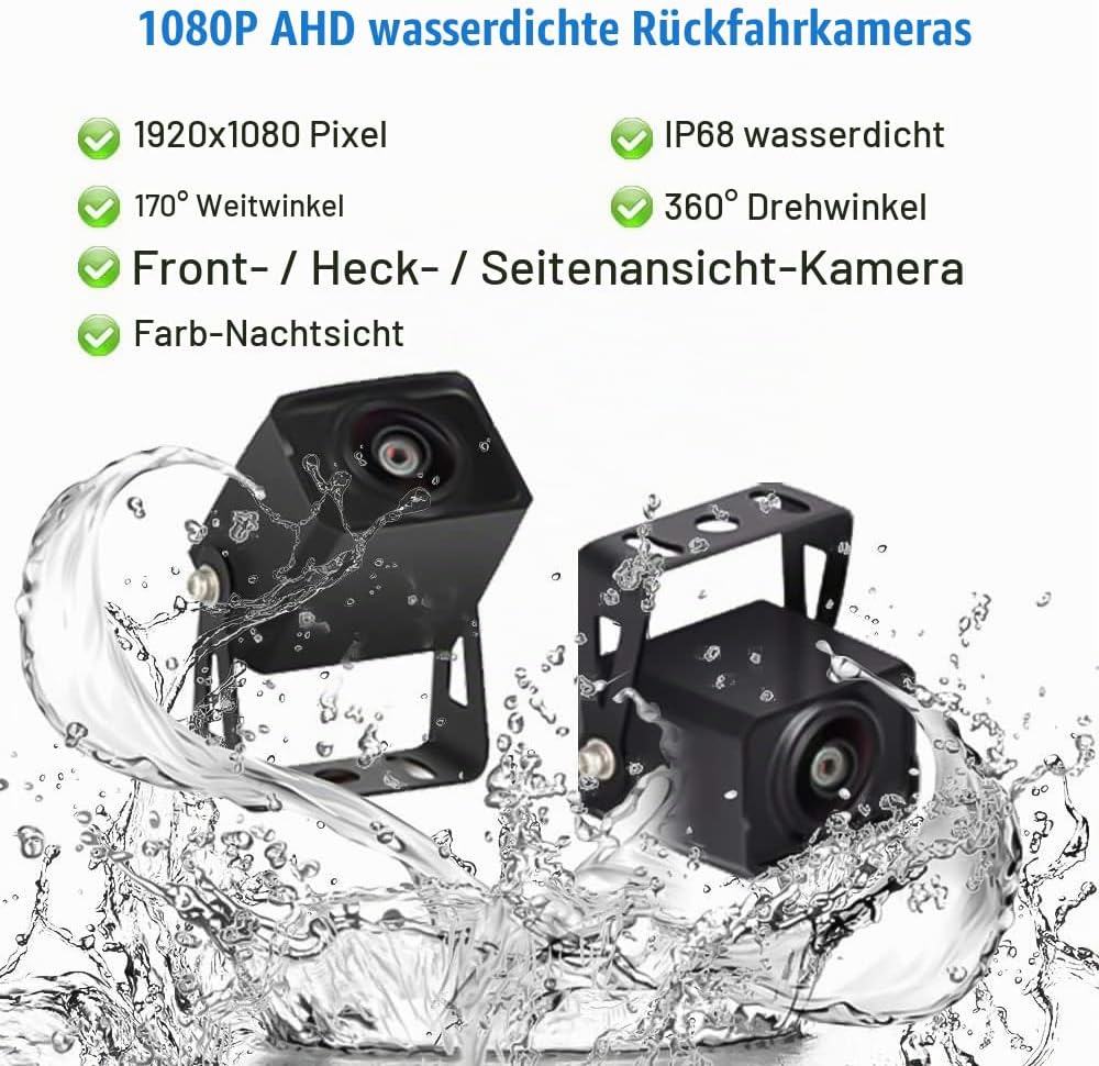 CAMECHO Rückfahrvideosystem mit Dual Rückfahrkamera,7 Zoll Monitor 2 Split-Bildschirm,Wasserdicht Na